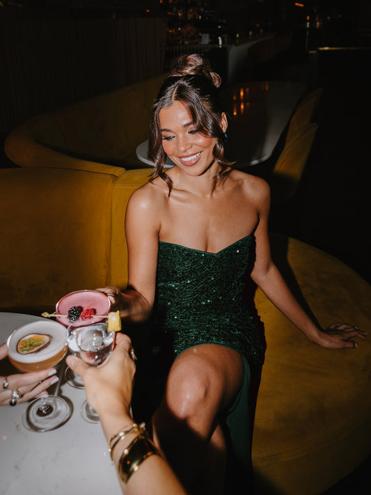 Maya Emerald Green Embellished Velvet Bandeau Maxi Dress