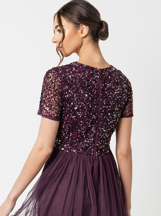 Maya Berry V Neckline Embellished Midi Dress