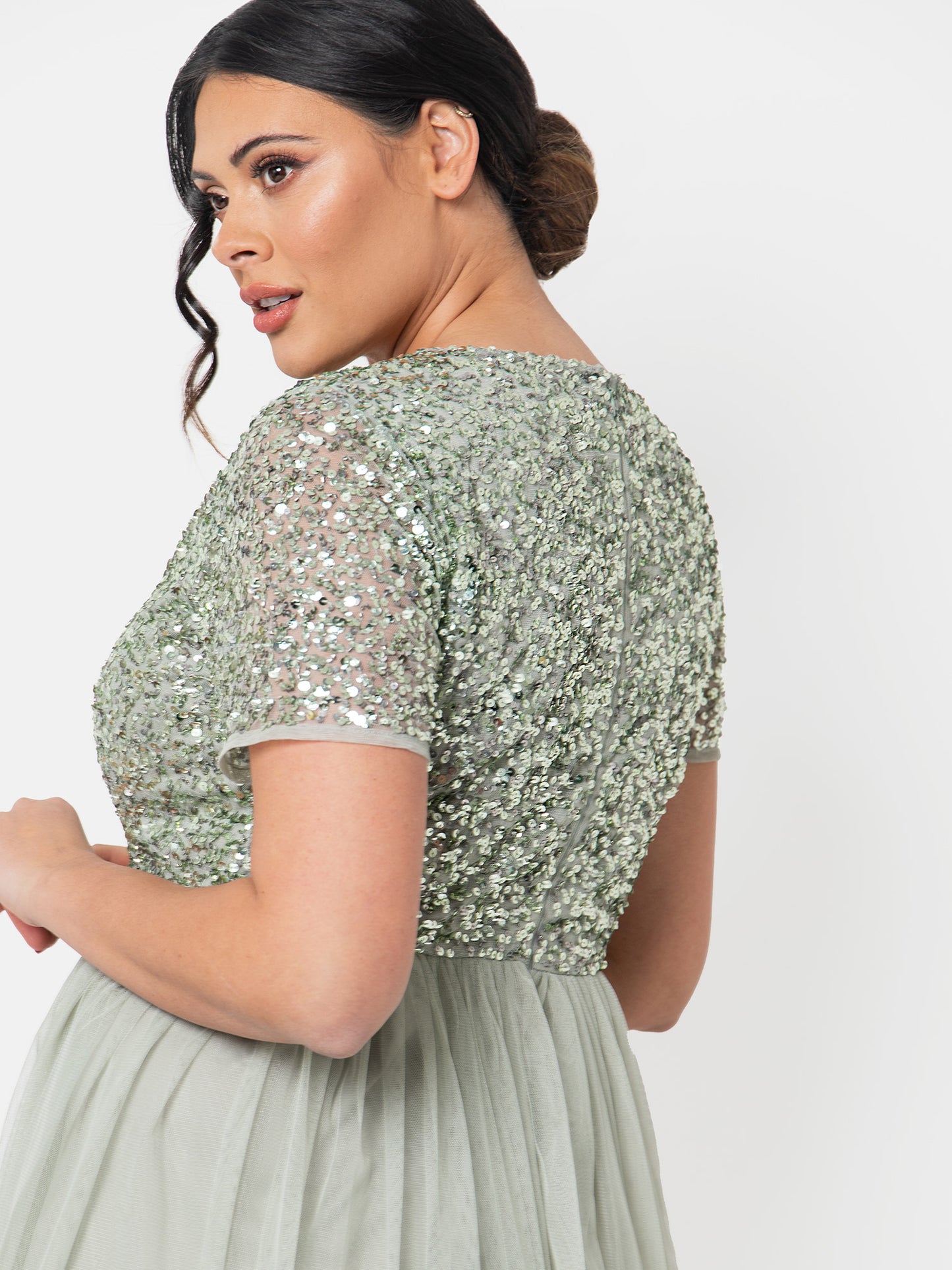 Maya Sage Green V Neckline Embellished Midi Dress