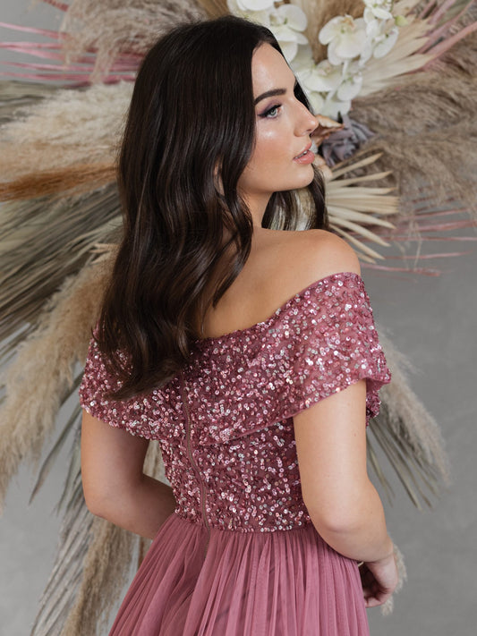 Maya Desert Rose Bardot Embellished Maxi Dress