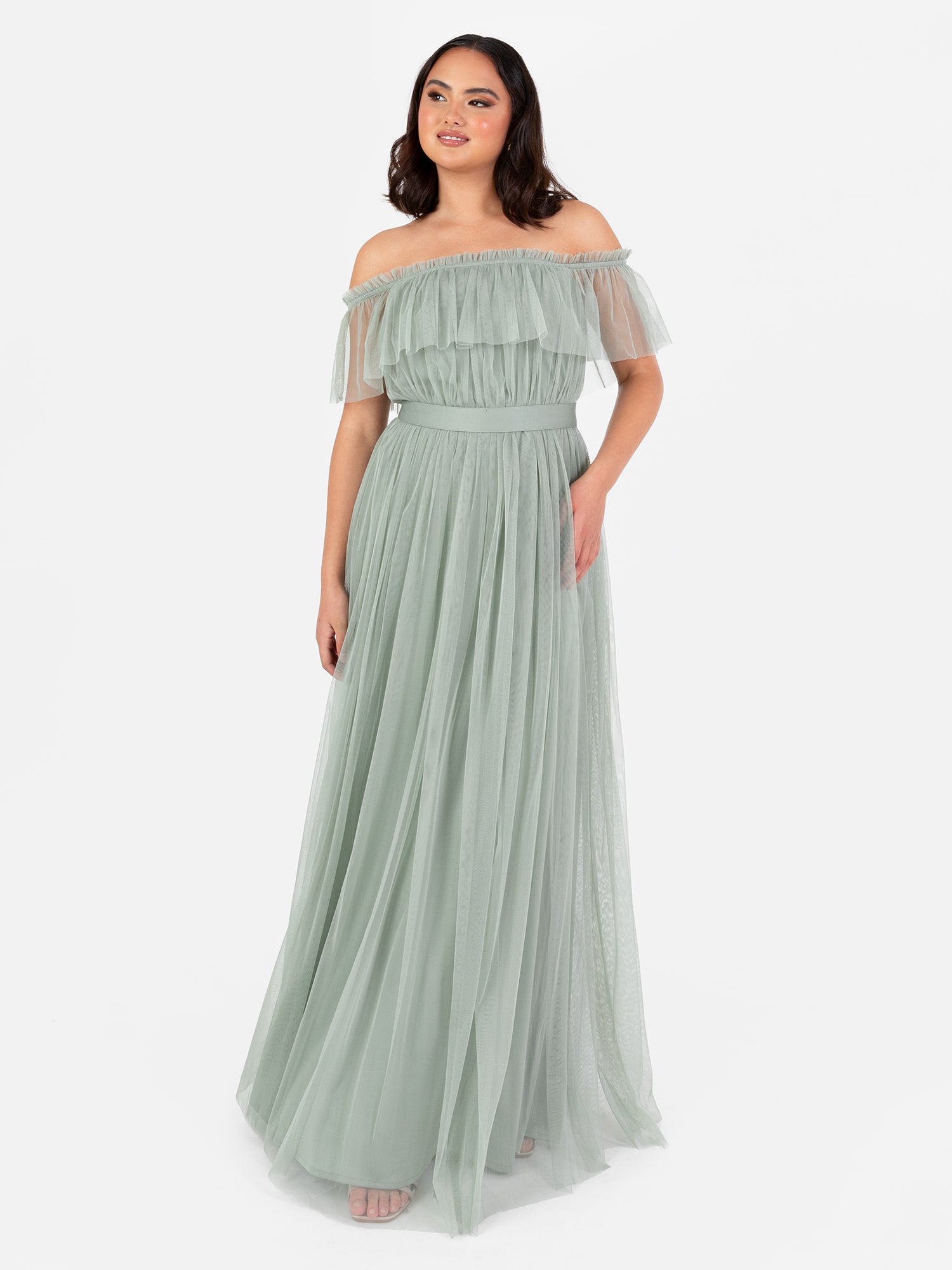 Anaya With Love Recycled Frosty Green Bardot Maxi Dress with Sash Belt –  Maya Deluxe