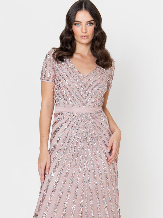 Maya Frosted Pink Short Sleeve Stripe Embellished Maxi Dress