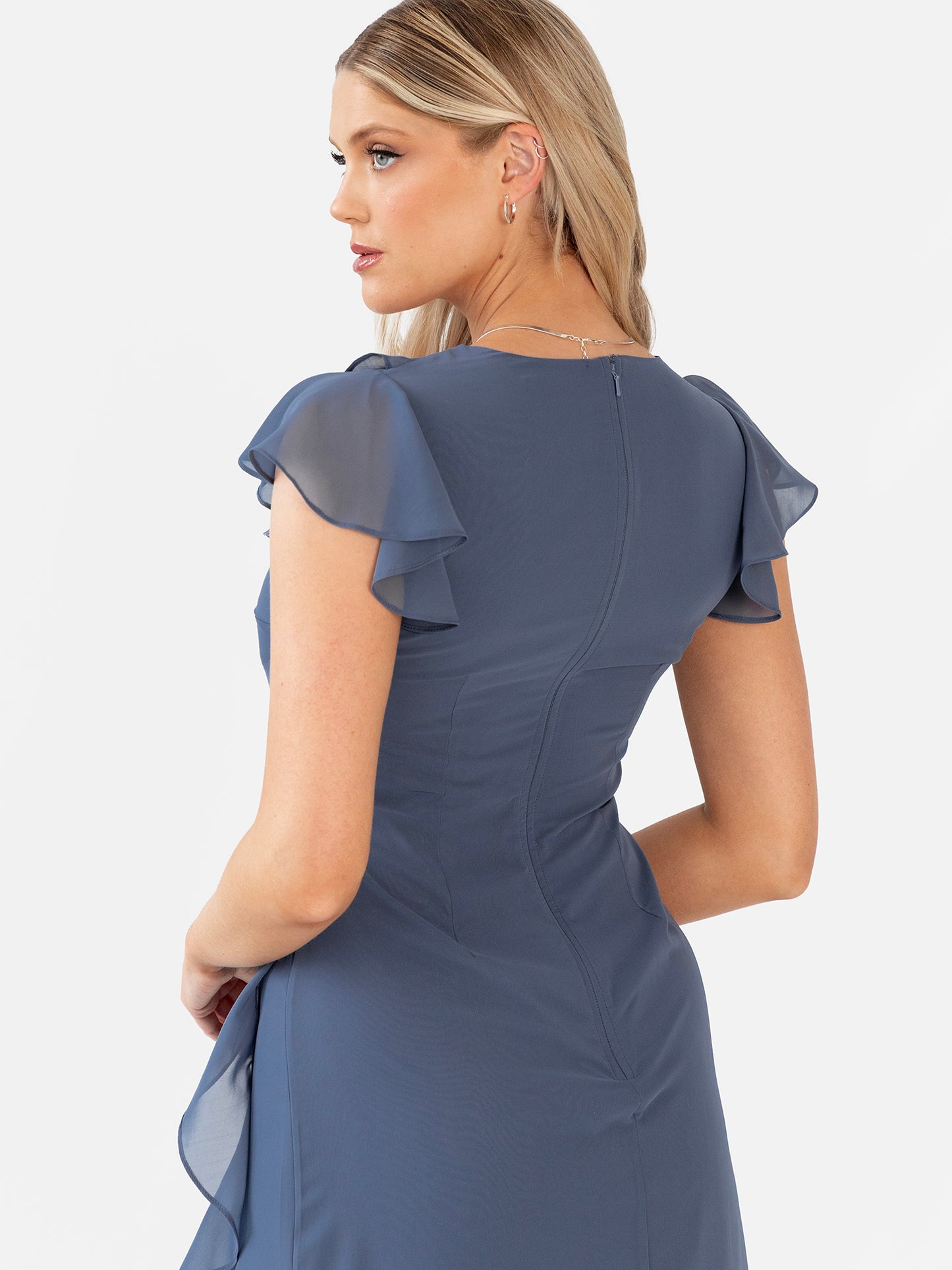 Anaya With Love Recycled Vintage Indigo Waterfall Ruffle Maxi Dress