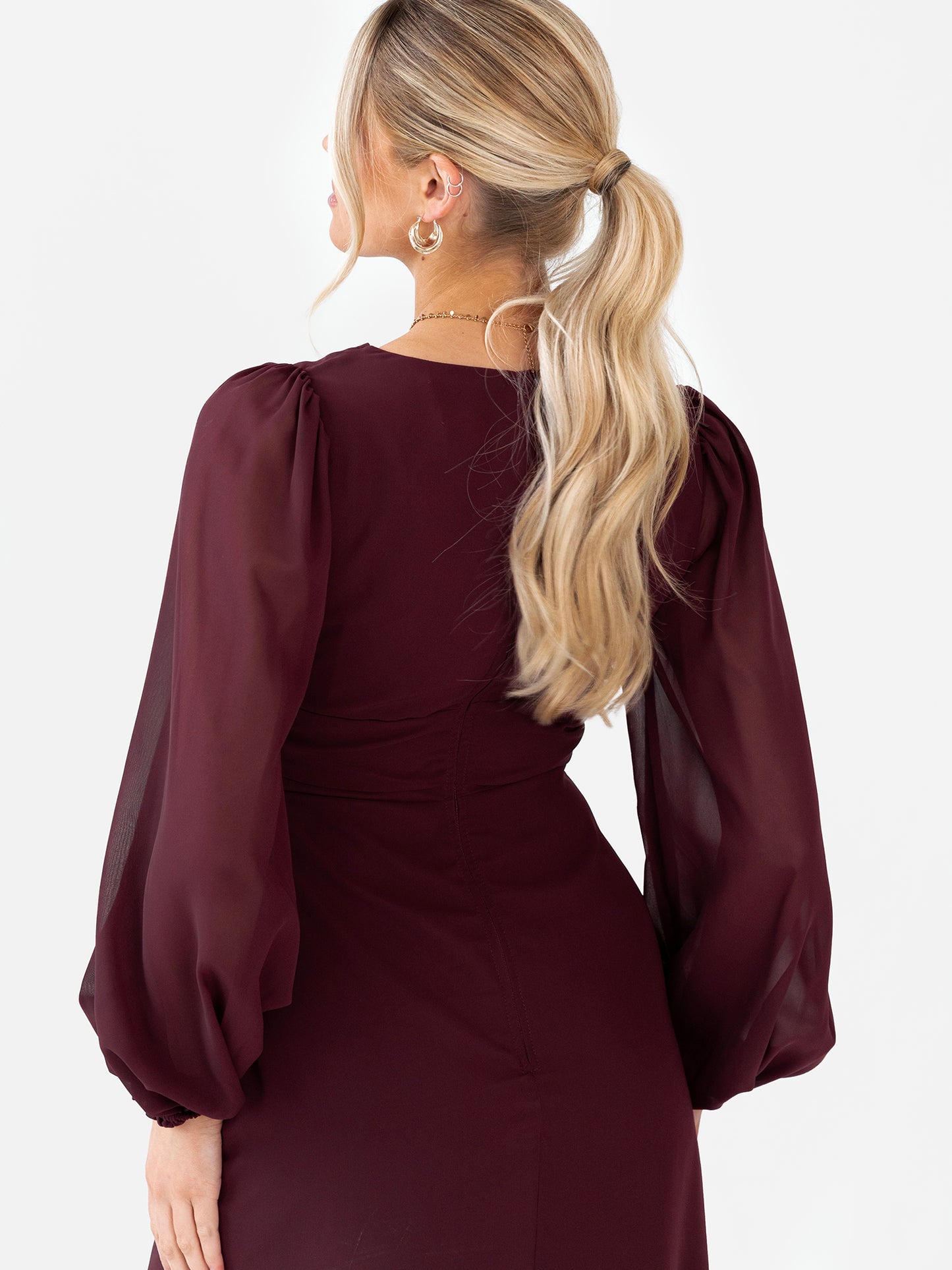 Anaya With Love Recycled Maroon Faux Wrap Blouson Sleeve Maxi Dress