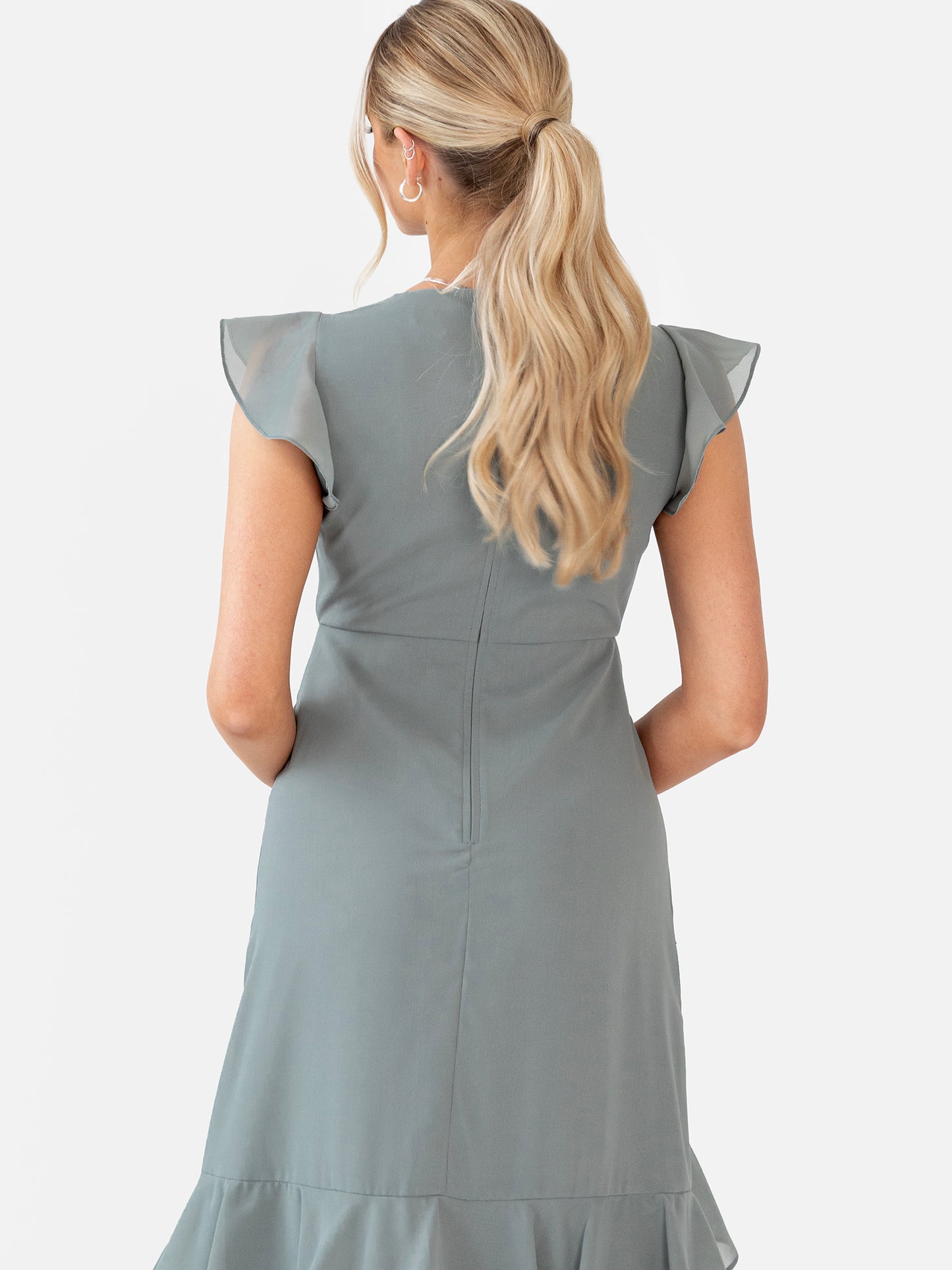 Maya Misty Green Embellished V Neck Ruffle Maxi Dress