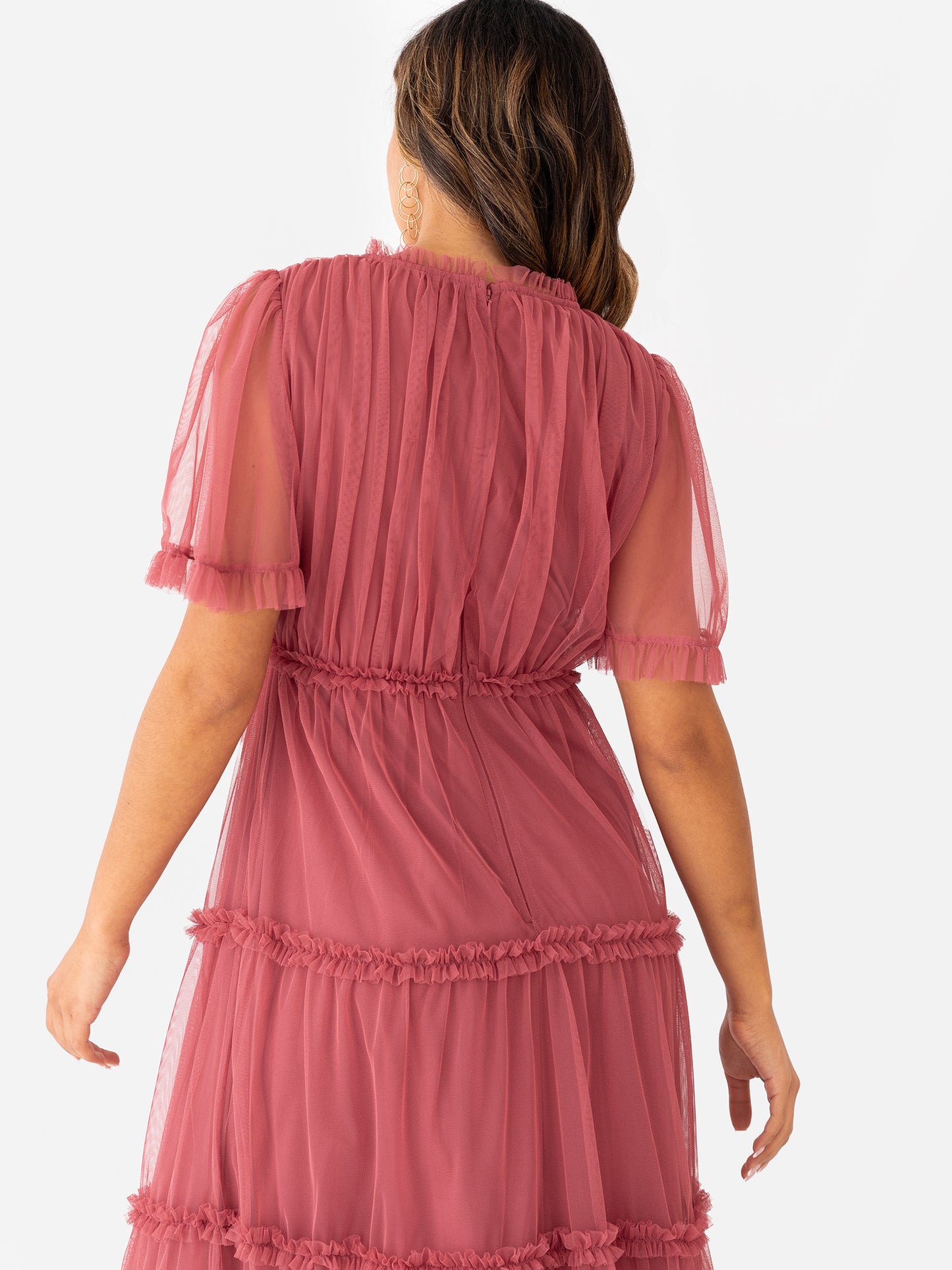 Anaya with Love Garnet Rose Keyhole Detail Short Sleeve Frill Midaxi Dress