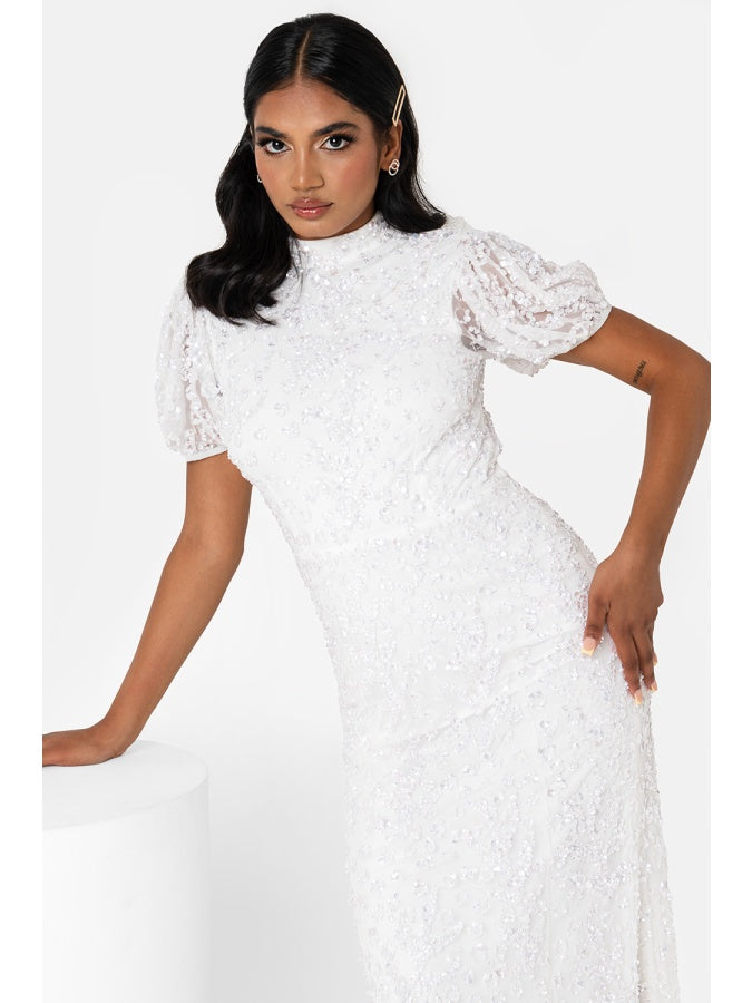 Maya Bridal Embellished High Neck Maxi Dress with Keyhole Back