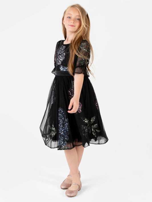 Mini Maya Black Floral Embellished Midi Dress