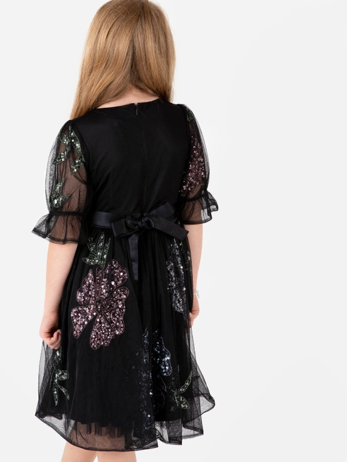 Mini Maya Black Floral Embellished Midi Dress