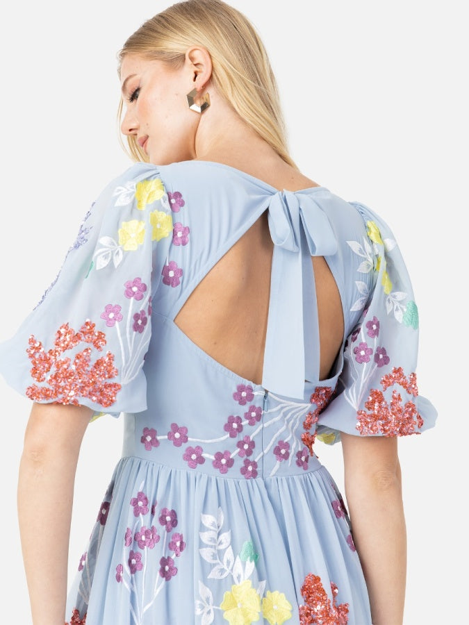 Maya Blue Keyhole Back Floral Maxi Dress with Thigh Split