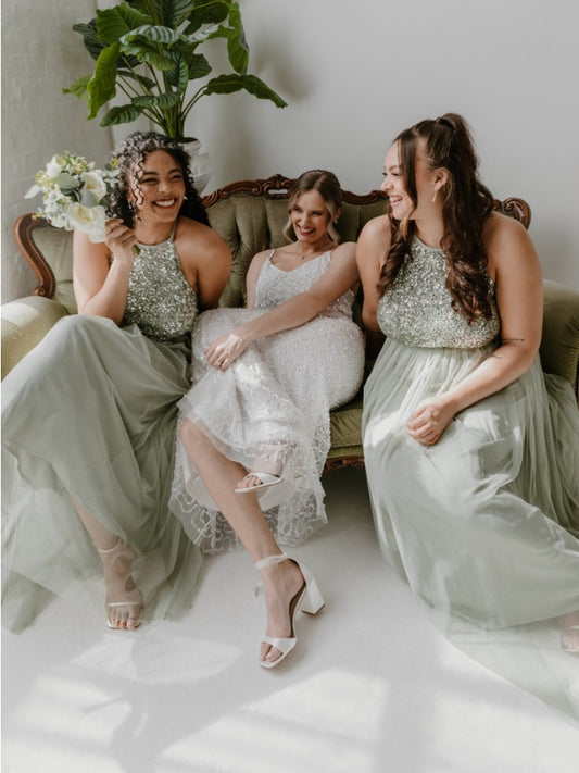 Maya Sage Green Embellished Halter Neck Maxi Dress