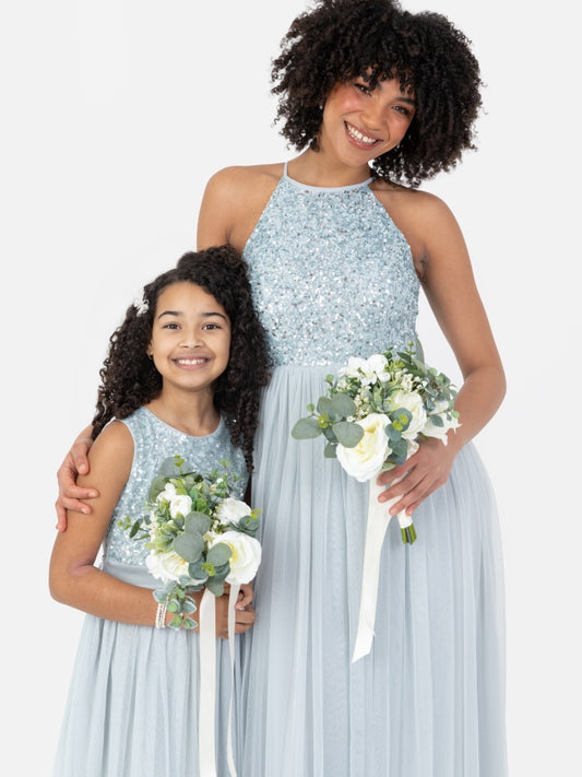 Maya Pale Blue Embellished Halter Neck Maxi Dress