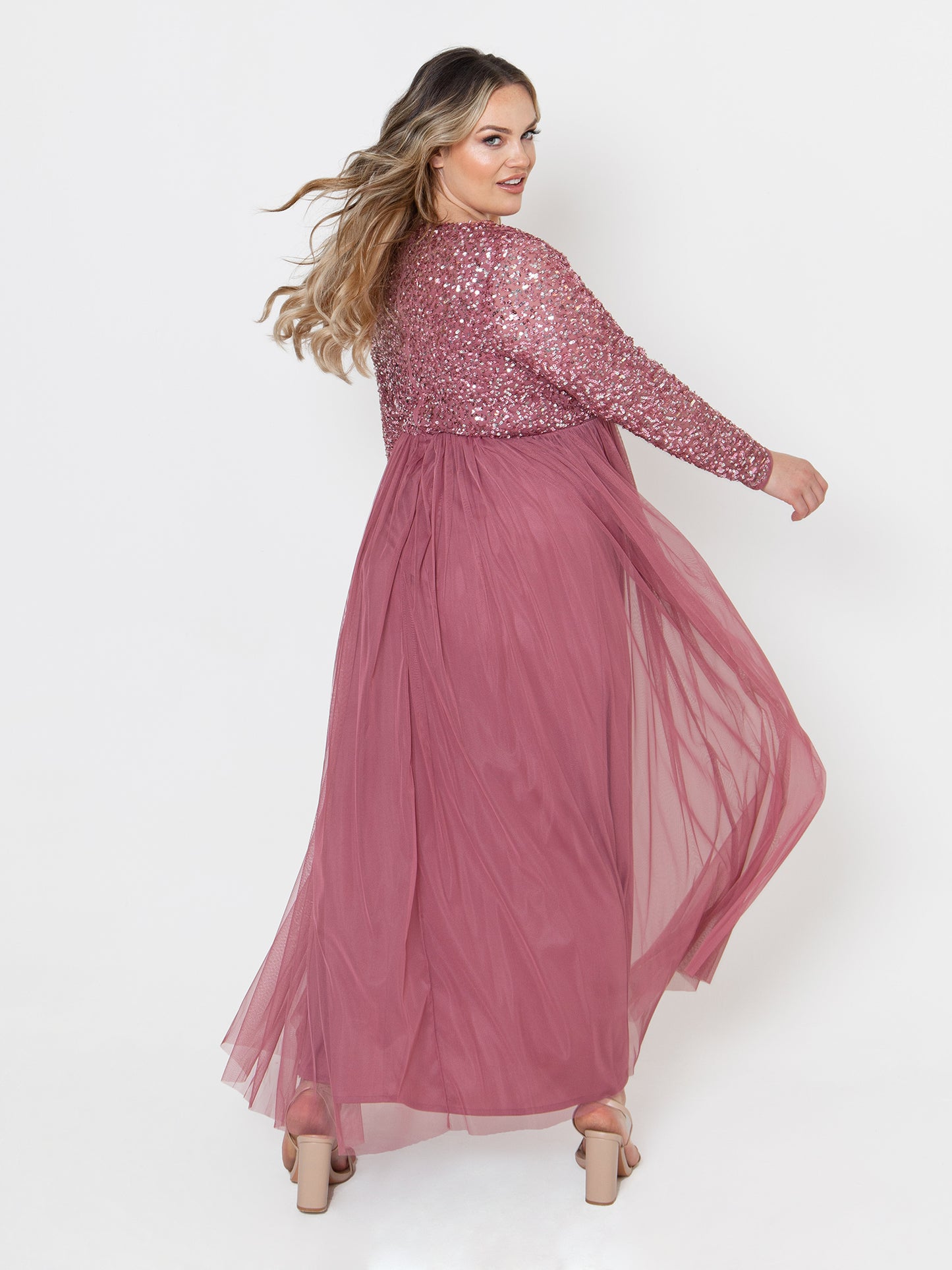 Maya Desert Rose Embellished Long Sleeve Maxi Dress