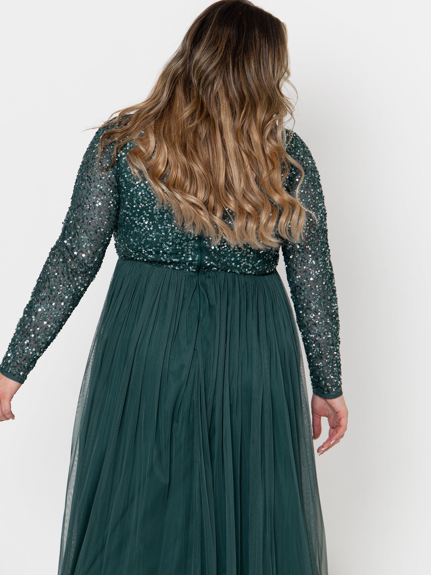 Maya Emerald Green Embellished Long Sleeve Maxi Dress
