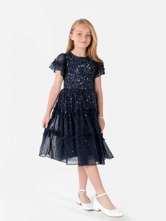 Mini Maya Navy Fully Embellished Midi Dress