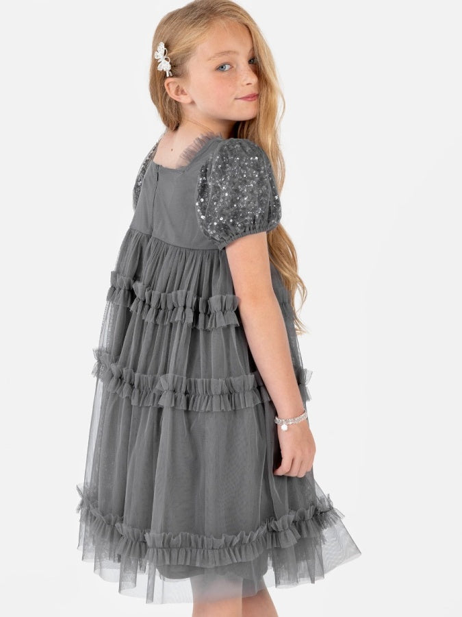 Mini Maya Charcoal Square Neck Embellished Midi Dress