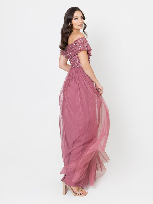 Maya Desert Rose Bardot Embellished Maxi Dress