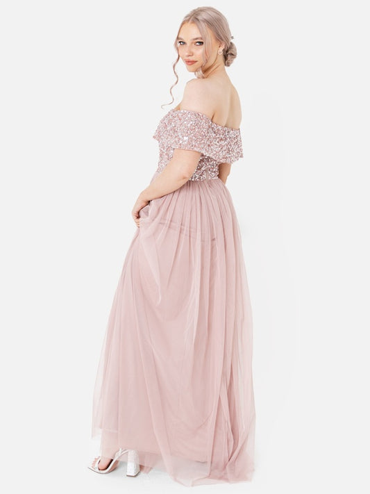 Maya Frosted Pink Bardot Embellished Maxi Dress