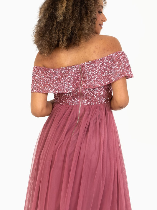Maya Desert Rose Bardot Embellished Midi Dress