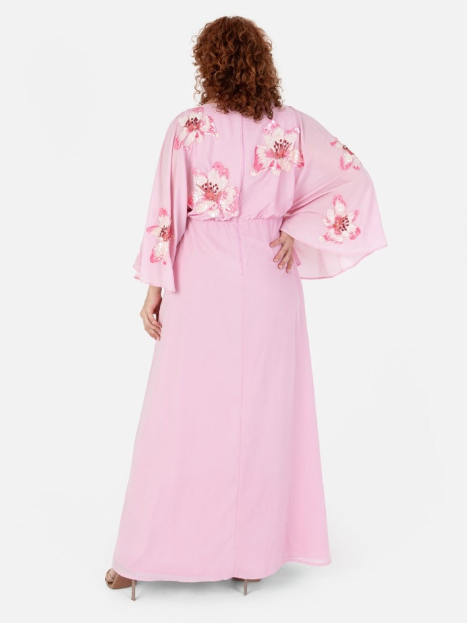 Maya Pink Floral Embellished Long Sleeve Maxi Dress