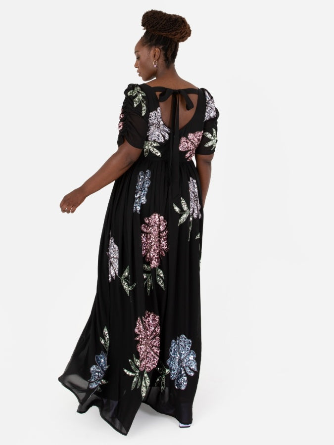 Maya Black Embellished Sweetheart Neck Maxi Dress