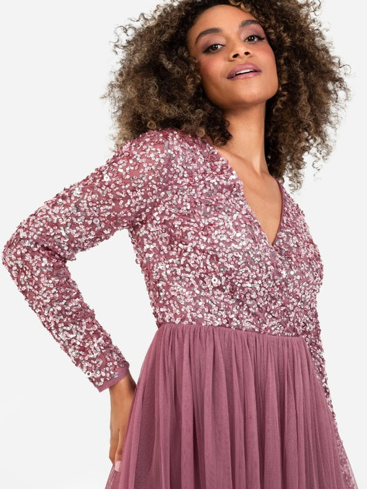 Maya Desert Rose Faux Wrap Front Embellished Midi Dress