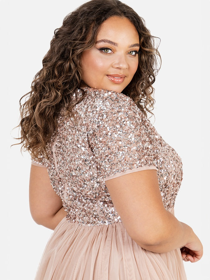 Maya Taupe Blush V Neckline Embellished Maxi Dress