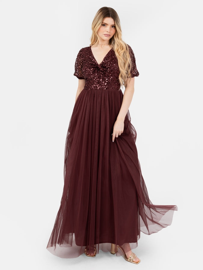 Maya Cranberry Embellished Short Sleeve Twist Bodice Maxi Dress Maya Deluxe Maya Cranberry Embellished Short Sleeve Twist Bodice Maxi Dress Maya Deluxe
