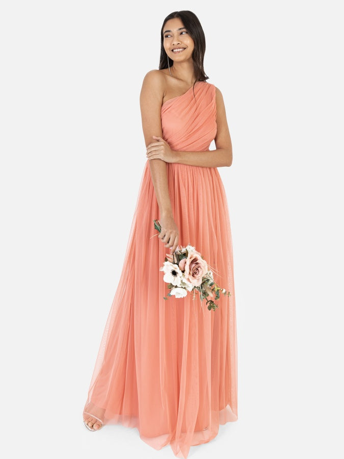 strapless open back dress Anaya With Love Recycled Coral One Shoulder Maxi Dress – Maya Deluxe
