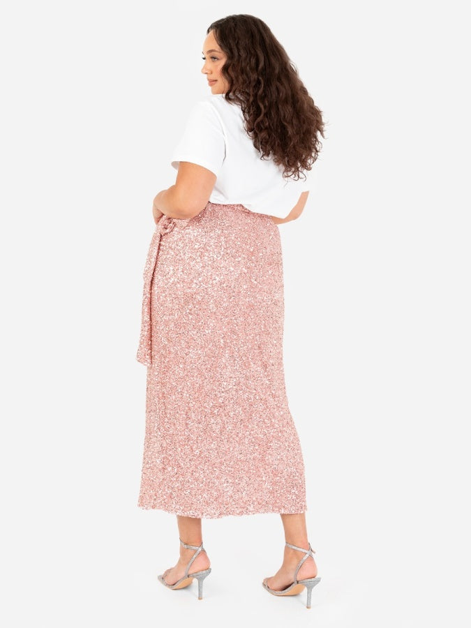 Maya Blush Fully Embellished Wrap Midi Skirt