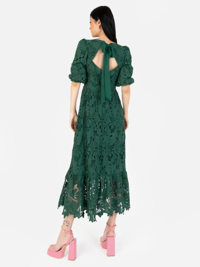 Maya Emerald Floral Lace Tie-Back Midaxi Dress