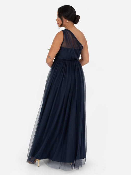 Maya Navy Embellished One Shoulder Maxi Dress