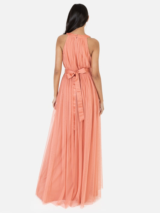 Anaya with Love Recycled Coral Halter Neck Maxi Dress