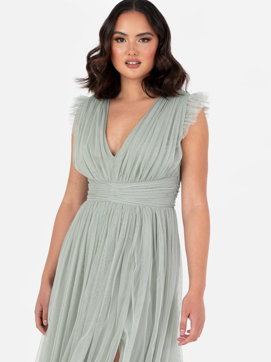 Anaya With Love Recycled Frosty Green Flutter Sleeve Maxi Dress