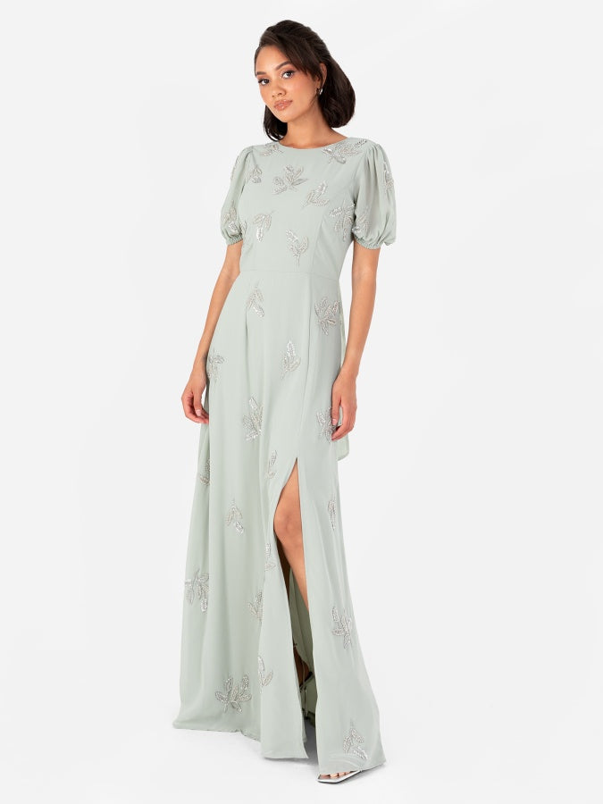 open back short sleeve maxi dress Maya Sage Green Embellished Short Sleeve Maxi Dress with Open Back – Maya  Deluxe