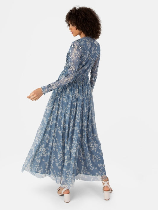 Anaya with Love Recycled Blue Floral Faux Wrap Embellished Midaxi Dress