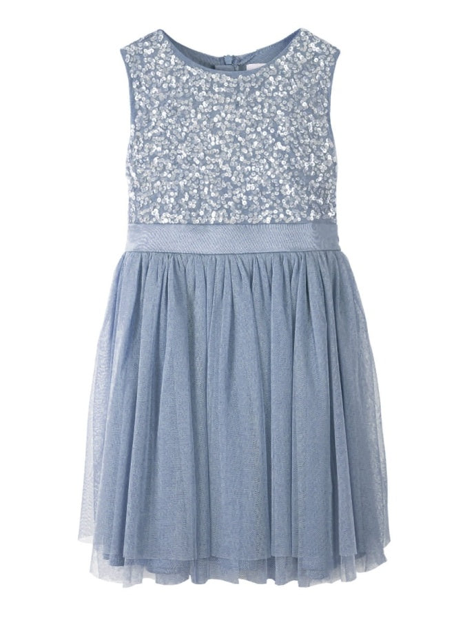 Mini Maya Dusty Blue Delicate Sequin Midi Dress With Bow