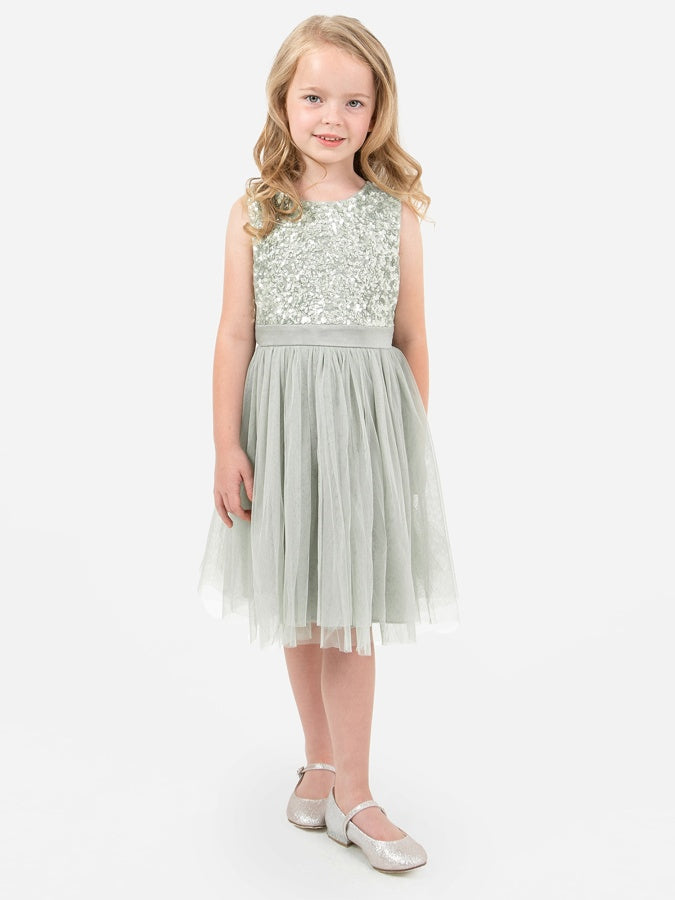 knee length dresses for ladies Mini Maya Sage Green Delicate Sequin Midi Dress with Bow – Maya Deluxe
