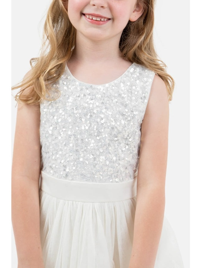Mini Maya Ivory Delicate Sequin Midi Dress With Bow
