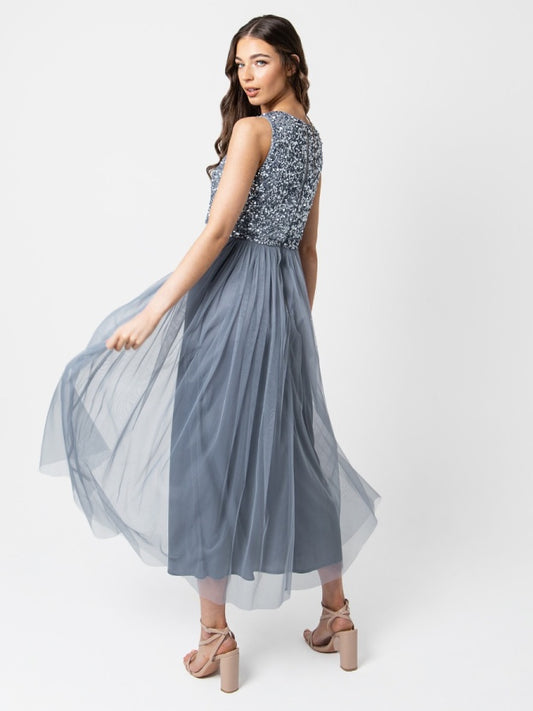 Maya Dusty Blue Sleeveless Embellished Midaxi Dress