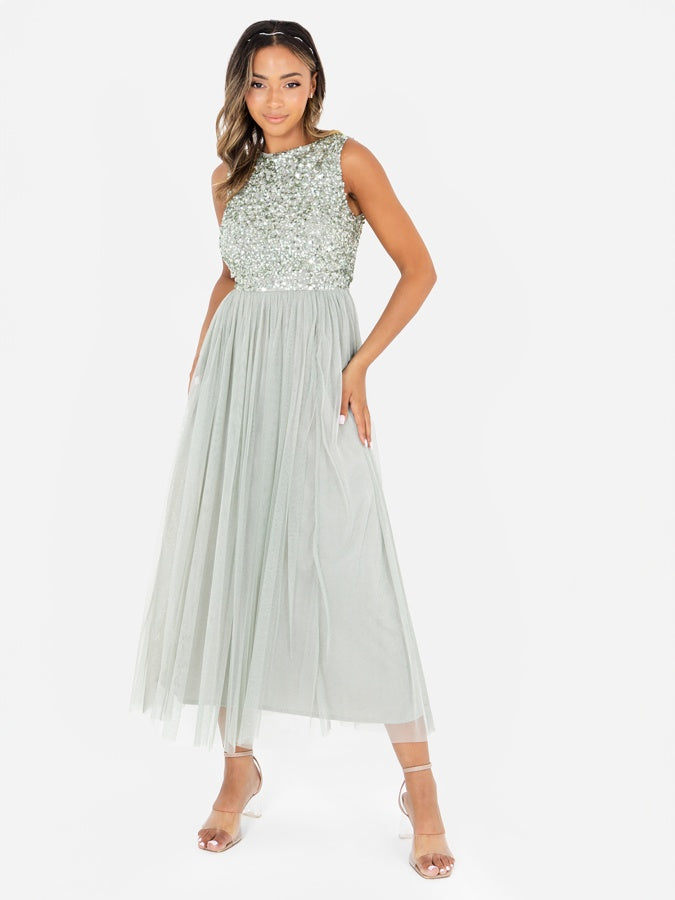 Maya Sage Green Sleeveless Embellished Midaxi Dress