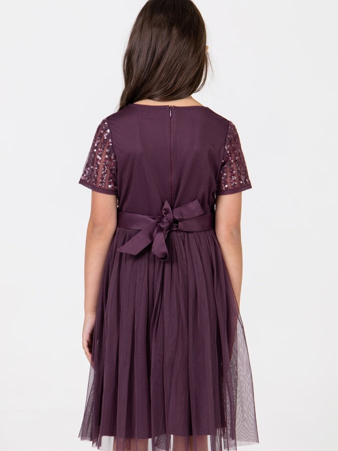 Mini Maya Berry Stripe Embellished Midi Dress With Bow