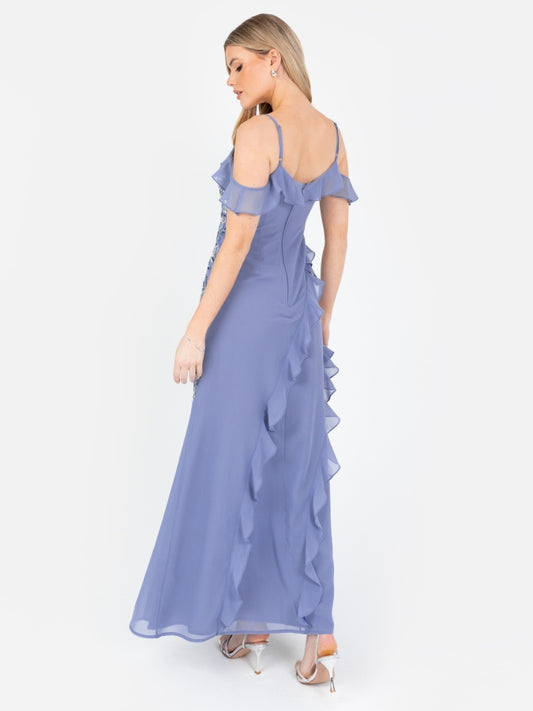 Maya Lavender Blue Embellished Cold Shoulder Maxi Dress