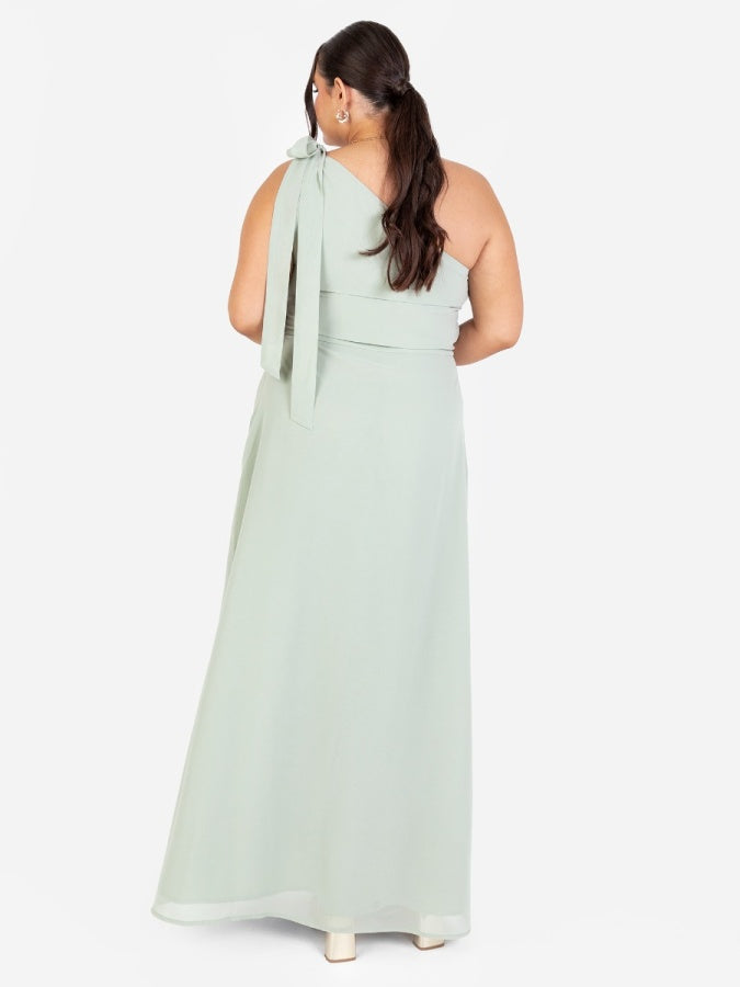 Maya Sage Green Floral Embellished Self-Tie One Shoulder Maxi Dress