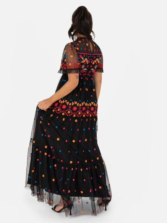 Maya Black Fully Embroidered Maxi Dress