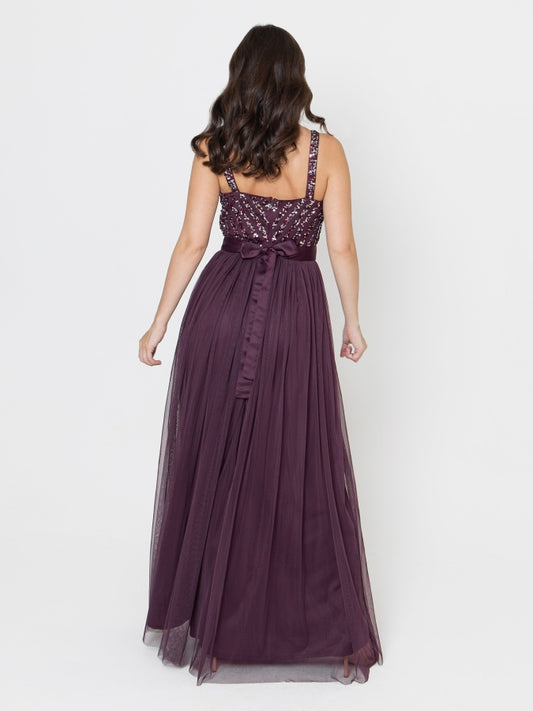 Maya Berry Sleeveless Stripe Embellished Maxi Dress
