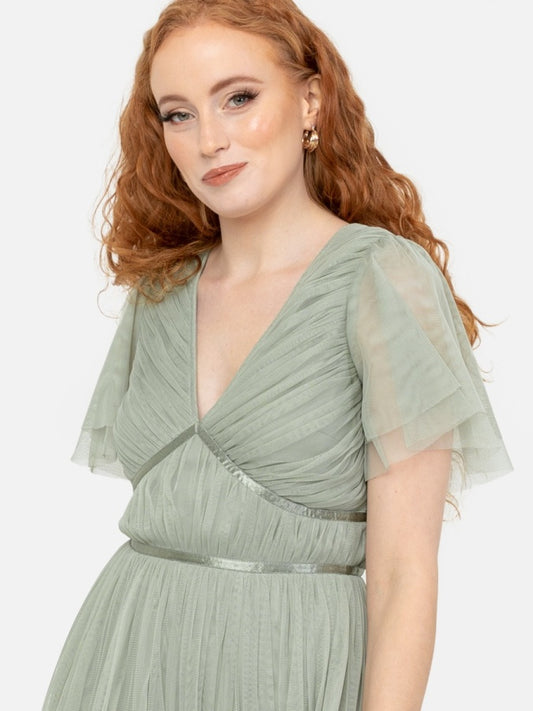 Anaya With Love Recycled Frosty Green Ribbon Detail Midi Dress