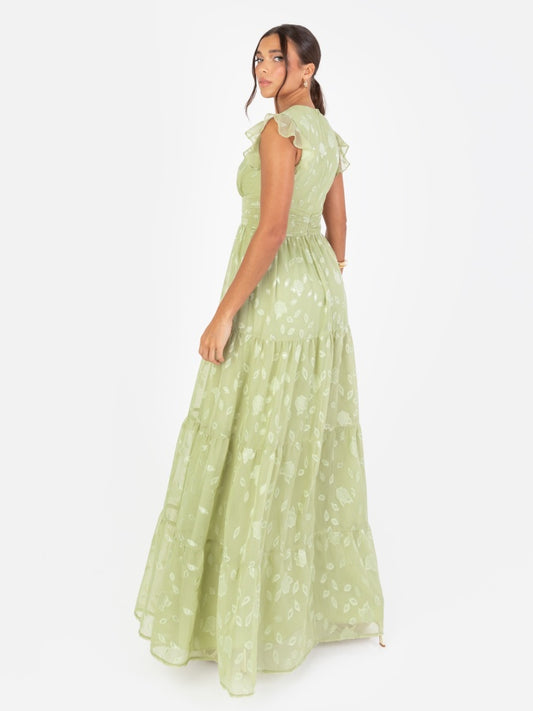 Maya Sage Green Floral Flutter Sleeve V Neck Maxi Dress