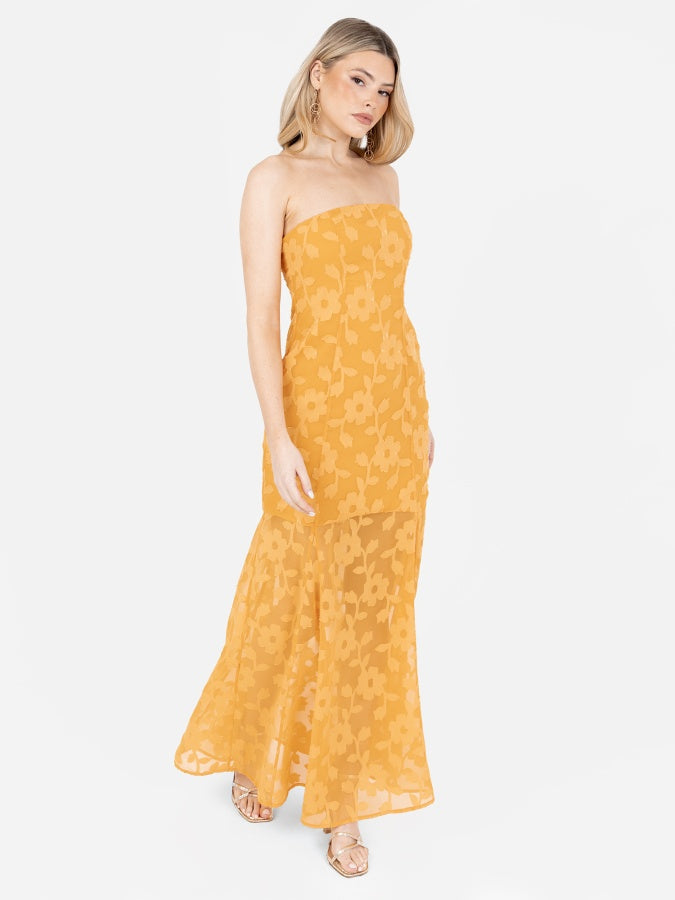 Anaya With Love Recycled Orange Floral Burnout Bandeau Maxi Dress