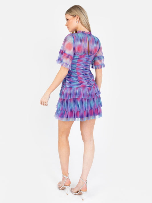 Anaya With Love Recycled Abstract Watercolour Gathered Mini Dress